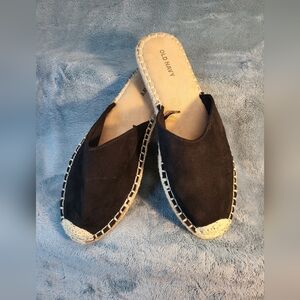 Old Navy Black / Beige Faux-Suede Espadrille Open Heel Flats for Women Sz 8